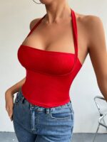 Red Halter Neck Sleeveless Stylised Top