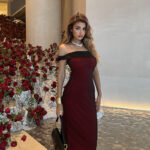Red Solid Off Shoulder Dress