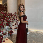 Red Solid Off Shoulder Dress