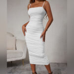 White Long Halter Pleated Dress