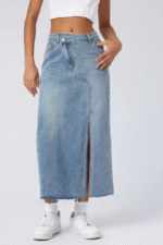 Denim Asymmetric Slit Midi Skirt