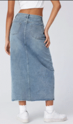 Denim Asymmetric Slit Midi Skirt - Image 3