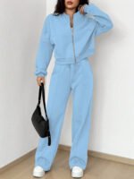 Street Style Camouflage Maple Leaf Print Zipper Sweatshirt Pants Set - Image 2