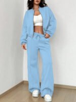 Street Style Camouflage Maple Leaf Print Zipper Sweatshirt Pants Set