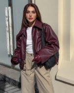 Burgundy PU Bomber Jacket