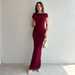 wine red ruched one shoulder maxi dress - Image 2