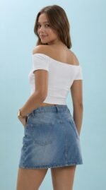 Blue Mid Rise Denim Skirt - Image 4