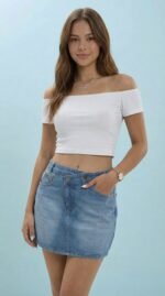 Blue Mid Rise Denim Skirt