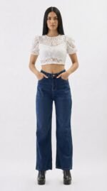Indigo Mid Rise Wide Leg Jeans
