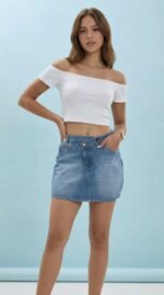 Blue Mid Rise Denim Skirt - Image 3